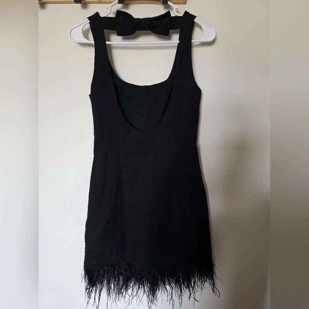 endless rose Feather Trim‎ Mini Dress BLACK Cutout Bow Size XS - Picture 4 of 6